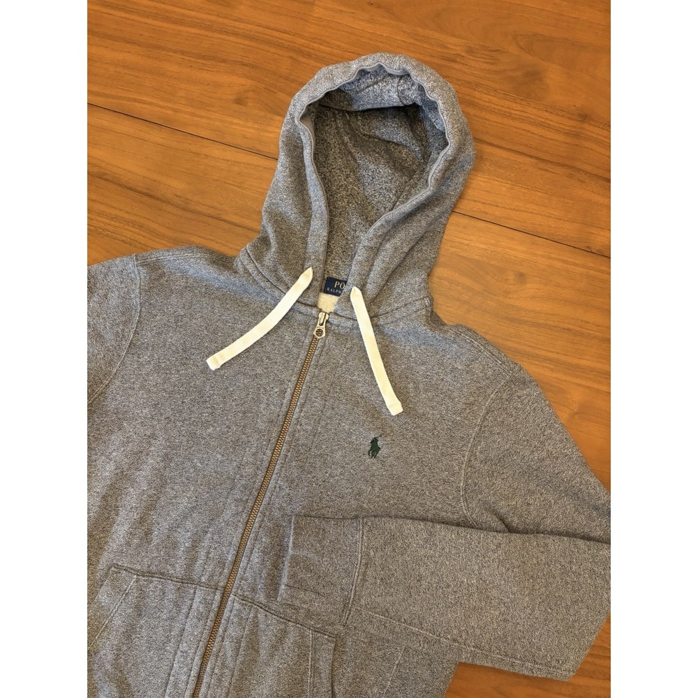 Polo Ralph Lauren Full Zip Hoodie Mens M Gray Streetwear Green Pony Sweatshirt